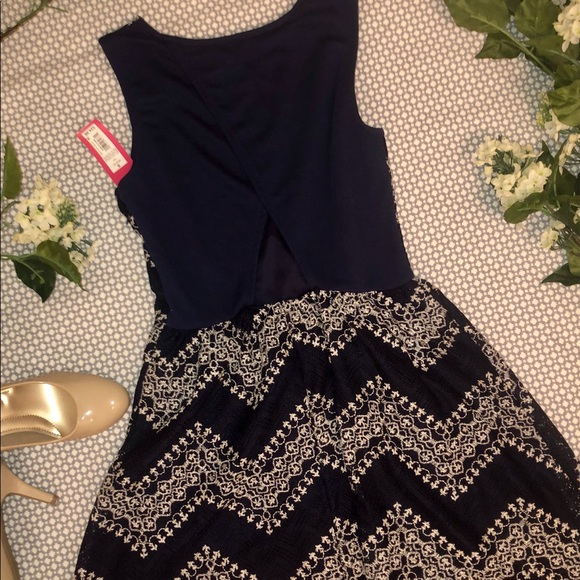 Navy Embroidered Dress - Picture 3 of 4